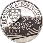 Portugal 200 Escudos 1991 Proof KM# 658c Republic REPÚBLICA PORTUGUESA 200 ESCUDOS 1991 PD 1 OZ INCM A MARINHO coin obverse Portugal 200 Escudos 1991 Proof KM# 658c Republic REPÚBLICA PORTUGUESA 200 ESCUDOS 1991 PD 1 OZ INCM A MARINHO coin obverse