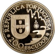 Portugal 200 Escudos Tanegashima 1993 KM# 665a REPUBLICA PORTUGUESA 200 ESCUDOS coin obverse Portugal 200 Escudos Tanegashima 1993 KM# 665a REPUBLICA PORTUGUESA 200 ESCUDOS coin obverse