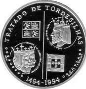 Portugal 200 Escudos Treaty of Tordesilhas 1994 Proof KM# 671c TRATADO DE TORDESILHAS FERNANDO E ISABEL REIS DE ESPANHA JOÃO II REI DE PORTUGAL 1494-1994 INCM ISABEL C. - F. BRANCO coin reverse Portugal 200 Escudos Treaty of Tordesilhas 1994 Proof KM# 671c TRATADO DE TORDESILHAS FERNANDO E ISABEL REIS DE ESPANHA JOÃO II REI DE PORTUGAL 1494-1994 INCM ISABEL C. - F. BRANCO coin reverse