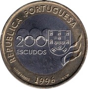 Portugal 200 Escudos XXVI Olympic Games Atlanta 1996 INCM KM# 687 REPUBLICA PORTUGUESA 200 ESCUDOS 1996 VITOR SANTOS INCM coin obverse Portugal 200 Escudos XXVI Olympic Games Atlanta 1996 INCM KM# 687 REPUBLICA PORTUGUESA 200 ESCUDOS 1996 VITOR SANTOS INCM coin obverse