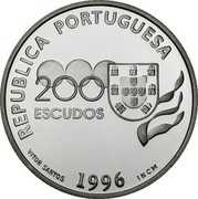 Portugal 200 Escudos XXVI Olympic Games Atlanta 1996 Proof KM# 687a REPUBLICA PORTUGUESA 200 ESCUDOS 1996 VITOR SANTOS INCM coin obverse