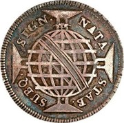 Portugal 200 Reis Countermark issue over 160 Reis Maria I & Pedro III Brazil ND (1887)  NATA STAB SUBQ SIGN coin reverse Portugal 200 Reis Countermark issue over 160 Reis Maria I & Pedro III Brazil ND (1887)  NATA STAB SUBQ SIGN coin reverse