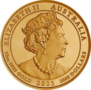 Australia 2000 Dollars The Jewelled Horse 2021 P Proof ELIZABETH II AUSTRALIA 10 OZ 9999 GOLD 2021 2000 DOLLARS JC coin obverse Australia 2000 Dollars The Jewelled Horse 2021 P Proof ELIZABETH II AUSTRALIA 10 OZ 9999 GOLD 2021 2000 DOLLARS JC coin obverse