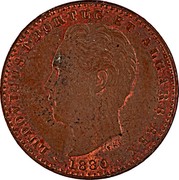 Portugal 2000 Reis Luiz I Pattern 1880  LUDOVICUS I PORTUG ET ALGARB REX 1880 F.A.C. coin obverse