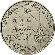 Portugal 200$00 New World - America 1992 KM# 660 REPÚBLICA PORTUGUESA 200$00 S.MACHADO INCM coin obverse
