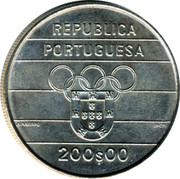 Portugal 200$00 XXV Olympic Games 1992 KM# 662 REPUBLICA PORTUGUESA A.MARINHO INCM 200$00 coin obverse