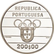 Portugal 200$00 XXV Olympics Games 1992 KM# 662a 200$00 A.MARINHO INCM REPUBLICA PORTUGUESA coin obverse Portugal 200$00 XXV Olympics Games 1992 KM# 662a 200$00 A.MARINHO INCM REPUBLICA PORTUGUESA coin obverse