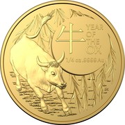Australia 25 Dollars The Ox 2021  UNC 牛 YEAR OF THE OX 1/4 OZ .9999 AU BK coin reverse Australia 25 Dollars The Ox 2021  UNC 牛 YEAR OF THE OX 1/4 OZ .9999 AU BK coin reverse