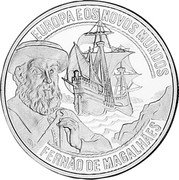 Portugal 25 ECU Magalhaes 1997 X# 58 EUROPA E OS NOVOS MUNDOS FERNÃO DE MAGALHÃES coin reverse Portugal 25 ECU Magalhaes 1997 X# 58 EUROPA E OS NOVOS MUNDOS FERNÃO DE MAGALHÃES coin reverse