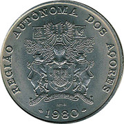Portugal 25 Escudos Regional Autonomy of the Azores 1980 KM# 43 REGIÃO AUTÓNOMA DOS AÇORES ANTES MORRER LIVRES QUE EM PAZ SUJEITOS INCM 81 1980 coin reverse Portugal 25 Escudos Regional Autonomy of the Azores 1980 KM# 43 REGIÃO AUTÓNOMA DOS AÇORES ANTES MORRER LIVRES QUE EM PAZ SUJEITOS INCM 81 1980 coin reverse
