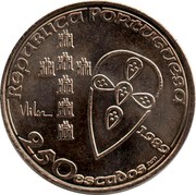 Portugal 250 Escudos 850th Anniversary of the Founding of Portugal 1989 KM# 650 REPUBLICA PORTUGUESA VILAR 1989 250 ESCUDOS INCM coin obverse Portugal 250 Escudos 850th Anniversary of the Founding of Portugal 1989 KM# 650 REPUBLICA PORTUGUESA VILAR 1989 250 ESCUDOS INCM coin obverse