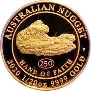 Australia 5 Dollars Hand of Faith 2020 P Proof AUSTRALIAN NUGGET 250 HAND OF FAITH P 2020 1/20 OZ 9999 GOLD coin reverse Australia 5 Dollars Hand of Faith 2020 P Proof AUSTRALIAN NUGGET 250 HAND OF FAITH P 2020 1/20 OZ 9999 GOLD coin reverse