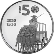 Portugal 5 Euro 500 Years of Portuguese Post Office 2020  Proof EURO 5 2020 1520 coin obverse Portugal 5 Euro 500 Years of Portuguese Post Office 2020  Proof EURO 5 2020 1520 coin obverse