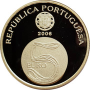 Portugal 5 Euro Alcobaca Monestary 2006 INCM Proof KM# 779a REPUBLICA PORTUGUESA 2006 5 EURO coin obverse Portugal 5 Euro Alcobaca Monestary 2006 INCM Proof KM# 779a REPUBLICA PORTUGUESA 2006 5 EURO coin obverse