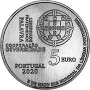 Portugal 5 Euro Portuguese Language Day 2020 INCM 5 EURO PORTUGAL 2020 5 DE MAIO DIA MUNDIAL DA LÍNGUA PORTUGUÊSA coin obverse Portugal 5 Euro Portuguese Language Day 2020 INCM 5 EURO PORTUGAL 2020 5 DE MAIO DIA MUNDIAL DA LÍNGUA PORTUGUÊSA coin obverse