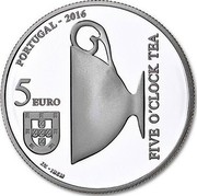 Portugal 5 Euro Queens of Europe - Catarina de Braganca 2016 INCM Proof KM# 871a PORTUGAL - 2016 5 EURO FIVE O'CLOCK TEA J.V.INCM coin obverse Portugal 5 Euro Queens of Europe - Catarina de Braganca 2016 INCM Proof KM# 871a PORTUGAL - 2016 5 EURO FIVE O'CLOCK TEA J.V.INCM coin obverse