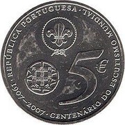 Portugal 5 Euro World Scouting Centennial ND KM# 770 REPÚBLICA PORTUGUESA 1907 - 2007 CENTENÁRIO DO ESCUTISMO MUNDIAL 5€ coin obverse Portugal 5 Euro World Scouting Centennial ND KM# 770 REPÚBLICA PORTUGUESA 1907 - 2007 CENTENÁRIO DO ESCUTISMO MUNDIAL 5€ coin obverse