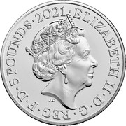 UK 5 Pounds (The Queen's 95th Birthday) ELIZABETH II D G REG F D 5 POUNDS 2021 J.C coin obverse UK 5 Pounds (The Queen's 95th Birthday) ELIZABETH II D G REG F D 5 POUNDS 2021 J.C coin obverse