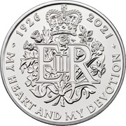 UK 5 Pounds (The Queen's 95th Birthday) 1926 2021 EIIR TN MY HEART AND DEVOTION coin reverse UK 5 Pounds (The Queen's 95th Birthday) 1926 2021 EIIR TN MY HEART AND DEVOTION coin reverse