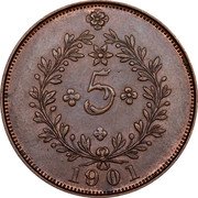 Portugal 5 Reis 1901 KM# 16 Portuguese Administration Provincial coinage 5 1901 coin reverse Portugal 5 Reis 1901 KM# 16 Portuguese Administration Provincial coinage 5 1901 coin reverse