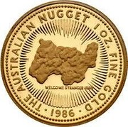 Australia 50 Dollars (The Australian Nugget) 1 OZ. FINE GOLD 1986 THE AUSTRALIAN NUGGET WELCOME STRANGER coin reverse