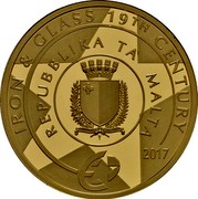 Malta 50 Euro The Argotti Botanical Gardens Conservatory 2017 Proof REPUBBLIKA TA' MALTA IRON & GLASS 19TH CENTURY 2017 coin obverse Malta 50 Euro The Argotti Botanical Gardens Conservatory 2017 Proof REPUBBLIKA TA' MALTA IRON & GLASS 19TH CENTURY 2017 coin obverse