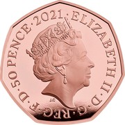 UK 50 Pence 50th Anniversary of Decimal Day 2021 Proof, Features selected frosting ELIZABETH II D G REG F D 50 PENCE 2021 J.C coin obverse UK 50 Pence 50th Anniversary of Decimal Day 2021 Proof, Features selected frosting ELIZABETH II D G REG F D 50 PENCE 2021 J.C coin obverse