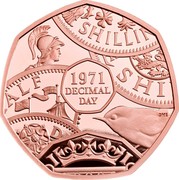 UK 50 Pence 50th Anniversary of Decimal Day 2021 Proof, Features selected frosting SHILLIN ALF SHI 1971 DECIMAL DAY DME D I coin reverse UK 50 Pence 50th Anniversary of Decimal Day 2021 Proof, Features selected frosting SHILLIN ALF SHI 1971 DECIMAL DAY DME D I coin reverse