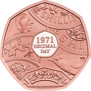 UK 50 Pence 50th Anniversary of Decimal Day. Strike on the Day 2021 Proof SHILLIN ALF SHI 1971 DECIMAL DAY DME D I coin reverse UK 50 Pence 50th Anniversary of Decimal Day. Strike on the Day 2021 Proof SHILLIN ALF SHI 1971 DECIMAL DAY DME D I coin reverse