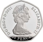 UK 50 Pence 50th Anniversary of Decimalisation 2021 ELIZABETH II D G REG F D 2021 50 PENCE coin obverse UK 50 Pence 50th Anniversary of Decimalisation 2021 ELIZABETH II D G REG F D 2021 50 PENCE coin obverse