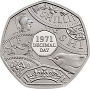 UK 50 Pence 50th Anniversary of Decimalisation 2021 1971 DECIMAL DAY coin reverse UK 50 Pence 50th Anniversary of Decimalisation 2021 1971 DECIMAL DAY coin reverse