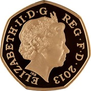 UK 50 Pence Centenary of the Birth of Christopher Ironside 2013  Proof KM# 1246b ELIZABETH II D G REG F D 2013 IRB coin obverse UK 50 Pence Centenary of the Birth of Christopher Ironside 2013  Proof KM# 1246b ELIZABETH II D G REG F D 2013 IRB coin obverse