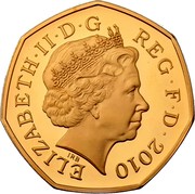 UK 50 Pence Cycling 2010  Proof ELIZABETH II D G REG F D 2010 IRB coin obverse UK 50 Pence Cycling 2010  Proof ELIZABETH II D G REG F D 2010 IRB coin obverse