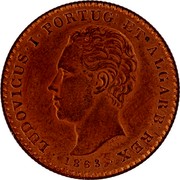 Portugal 500 Reis Luis I Pattern 1863  LUDOVICUS I PORTUG ET ALGARB REX F.A.C. 1863 coin obverse Portugal 500 Reis Luis I Pattern 1863  LUDOVICUS I PORTUG ET ALGARB REX F.A.C. 1863 coin obverse