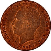 Portugal 5000 Reis Luiz I Pattern 1880  LUDOVICUS I PORTUG ET ALGARB REX 1880 F.A.C. coin obverse Portugal 5000 Reis Luiz I Pattern 1880  LUDOVICUS I PORTUG ET ALGARB REX 1880 F.A.C. coin obverse