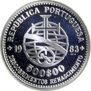 Portugal 500$00 XVII European Art Exhibition 1983 KM# 620 1983 500$00 DESCOBRIMENTOS RENASCIMENTO REPUBLICA PORTUGUESA coin obverse Portugal 500$00 XVII European Art Exhibition 1983 KM# 620 1983 500$00 DESCOBRIMENTOS RENASCIMENTO REPUBLICA PORTUGUESA coin obverse