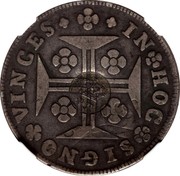 Portugal 600 Reis Countermarked over 1 Cruzado Portugal ND (1887)  IN HOC SIGNO VINCES coin obverse Portugal 600 Reis Countermarked over 1 Cruzado Portugal ND (1887)  IN HOC SIGNO VINCES coin obverse
