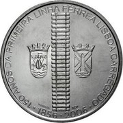 Portugal 8 Euro 150th Anniversary of the Railroad Lisbon Carregado 2006 INCM KM# 778 150 ANOS DA PRIMEIRA LINHA FÉRREA LISBOA CARREGADO H BATISTA INCM 1856 2006 coin reverse Portugal 8 Euro 150th Anniversary of the Railroad Lisbon Carregado 2006 INCM KM# 778 150 ANOS DA PRIMEIRA LINHA FÉRREA LISBOA CARREGADO H BATISTA INCM 1856 2006 coin reverse