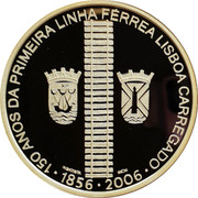 Portugal 8 Euro 150th Anniversary of the Railroad Lisbon Carregado 2006 INCM Proof KM# 778a 150 ANOS DA PRIMEIRA LINHA FÉRREA LISBOA CARREGADO H BATISTA INCM 1856 2006 coin reverse Portugal 8 Euro 150th Anniversary of the Railroad Lisbon Carregado 2006 INCM Proof KM# 778a 150 ANOS DA PRIMEIRA LINHA FÉRREA LISBOA CARREGADO H BATISTA INCM 1856 2006 coin reverse