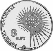 Portugal 8 Euro European Union Enlargment 2004 INCM KM# 753 REPÚBLICA PORTUGUESA 8 EURO JJ BRITO INCM coin obverse Portugal 8 Euro European Union Enlargment 2004 INCM KM# 753 REPÚBLICA PORTUGUESA 8 EURO JJ BRITO INCM coin obverse