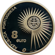 Portugal 8 Euro European Union Enlargment 2004 INCM Proof KM# 753a REPÚBLICA PORTUGUESA 8 EURO JJ BRITO INCM coin obverse Portugal 8 Euro European Union Enlargment 2004 INCM Proof KM# 753a REPÚBLICA PORTUGUESA 8 EURO JJ BRITO INCM coin obverse