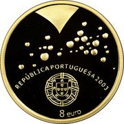Portugal 8 Euro Values of Football - Passion 2003 INCM Proof KM# 751b REPÚBLICA PORTUGUESA 2003 8 EURO coin obverse Portugal 8 Euro Values of Football - Passion 2003 INCM Proof KM# 751b REPÚBLICA PORTUGUESA 2003 8 EURO coin obverse