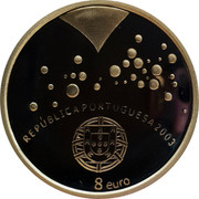 Portugal 8 Euro Values of Football - Passion 2003 INCM Proof KM# 751a 8 EURO REPÚBLICA PORTUGUESA 2003 coin obverse Portugal 8 Euro Values of Football - Passion 2003 INCM Proof KM# 751a 8 EURO REPÚBLICA PORTUGUESA 2003 coin obverse