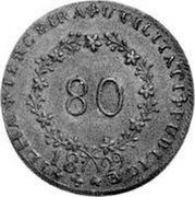 Portugal 80 Reis Maria II in Exile 1829 KM# Pn4 ILHA TERCEIRA UTULITATI PUBLICÆ coin reverse Portugal 80 Reis Maria II in Exile 1829 KM# Pn4 ILHA TERCEIRA UTULITATI PUBLICÆ coin reverse