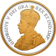 Canada Dollar 100th Anniversary of Bluenose. Gilded 2021 Proof GEORGIVS V DEI GRA REX ET IND IMP coin obverse Canada Dollar 100th Anniversary of Bluenose. Gilded 2021 Proof GEORGIVS V DEI GRA REX ET IND IMP coin obverse