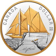 Canada Dollar 100th Anniversary of Bluenose. Gilded 2021 Proof CANADA DOLLAR 1921 2021 coin reverse Canada Dollar 100th Anniversary of Bluenose. Gilded 2021 Proof CANADA DOLLAR 1921 2021 coin reverse