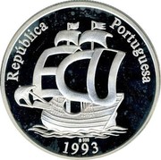 Portugal ECU Vasco da Gama 1993 Proof REPUBLICA PORTUGUESA 1993 999 coin obverse