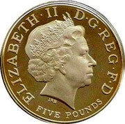 UK Five Pounds 60th Birthday of Prince Charles 2008 KM# 1103c ELIZABETH II D G REG F D FIVE POUNDS coin obverse