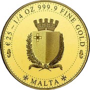 Malta Twenty Five Euro (Melita - National Personification) MALTA € 25 1/4 OZ 999.9 FINE GOLD coin obverse