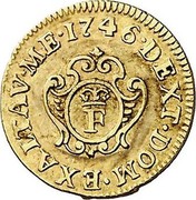 Spain 1/2 Escudo Fernando VI Madrid 1746 KM# 371 DEXT DOM EXALTAV ME F 1746 coin reverse Spain 1/2 Escudo Fernando VI Madrid 1746 KM# 371 DEXT DOM EXALTAV ME F 1746 coin reverse